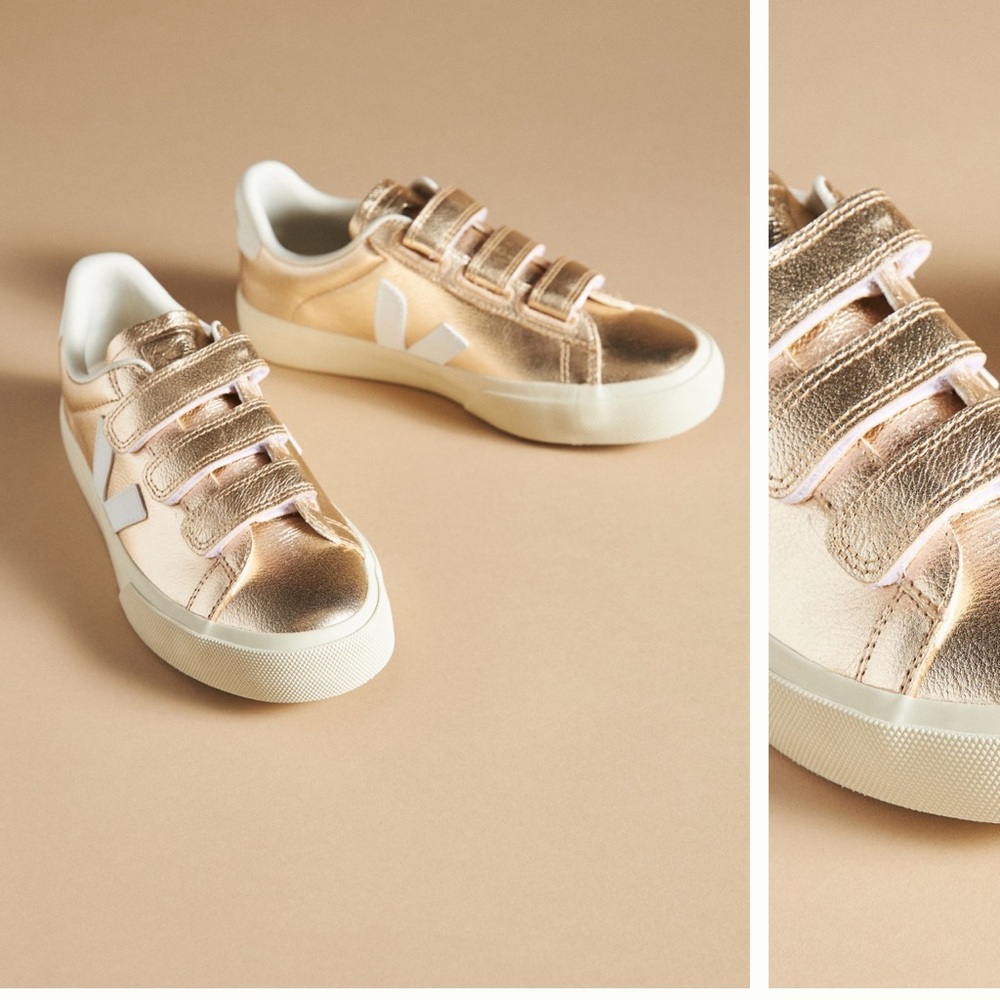 Veja Metallic Gold Sneakers with White Accents